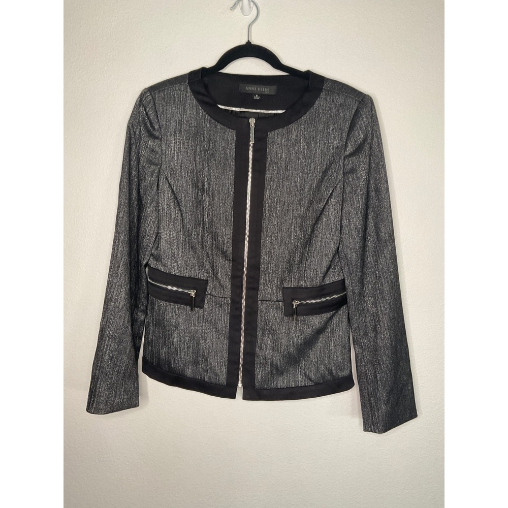 Anne Klein Women's‎ Suit Jacket Blazer Metallic Gray Size 8 Career Office